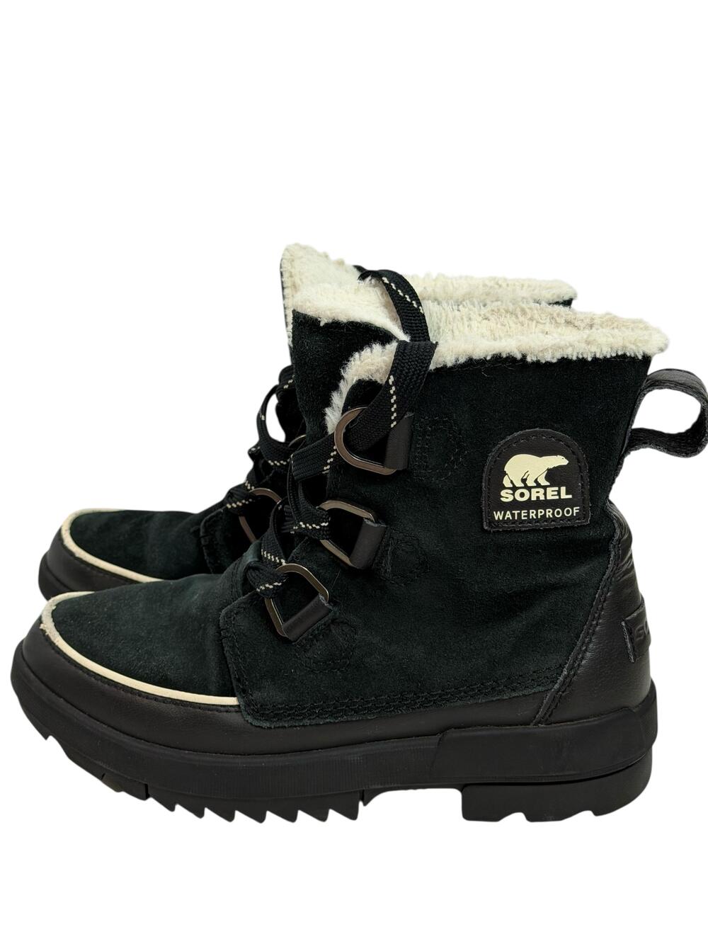 Sorel Boots Womens Size 7 Black Suede Waterproof Faux Fur Lined NL3425-010